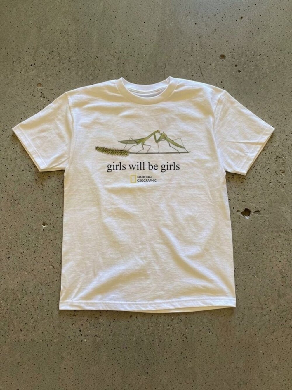 Gildan Girls Will Be Girls Praying Mantis White Graphic T-Shirt